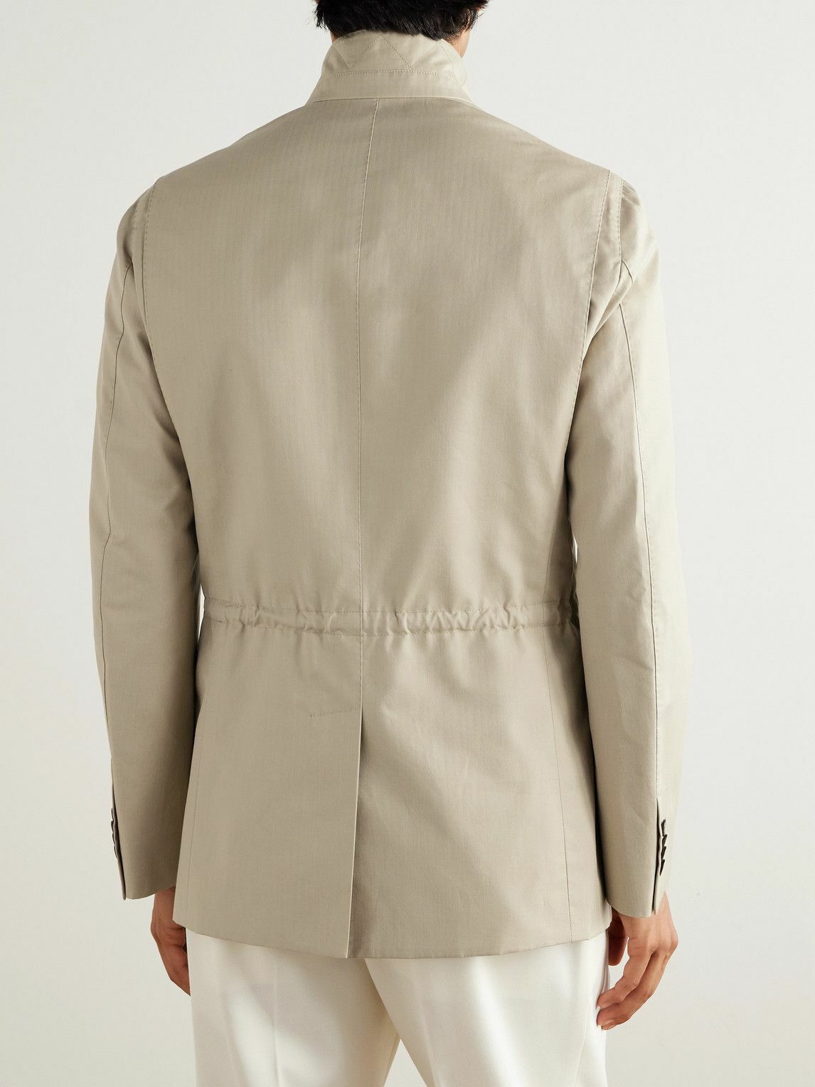 Dunhill - Slim-Fit Herringbone Cotton and Mulberry Silk-Blend Jacket - Neutrals