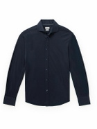 Brunello Cucinelli - Cutaway-Collar Silk and Cotton-Blend Shirt - Blue