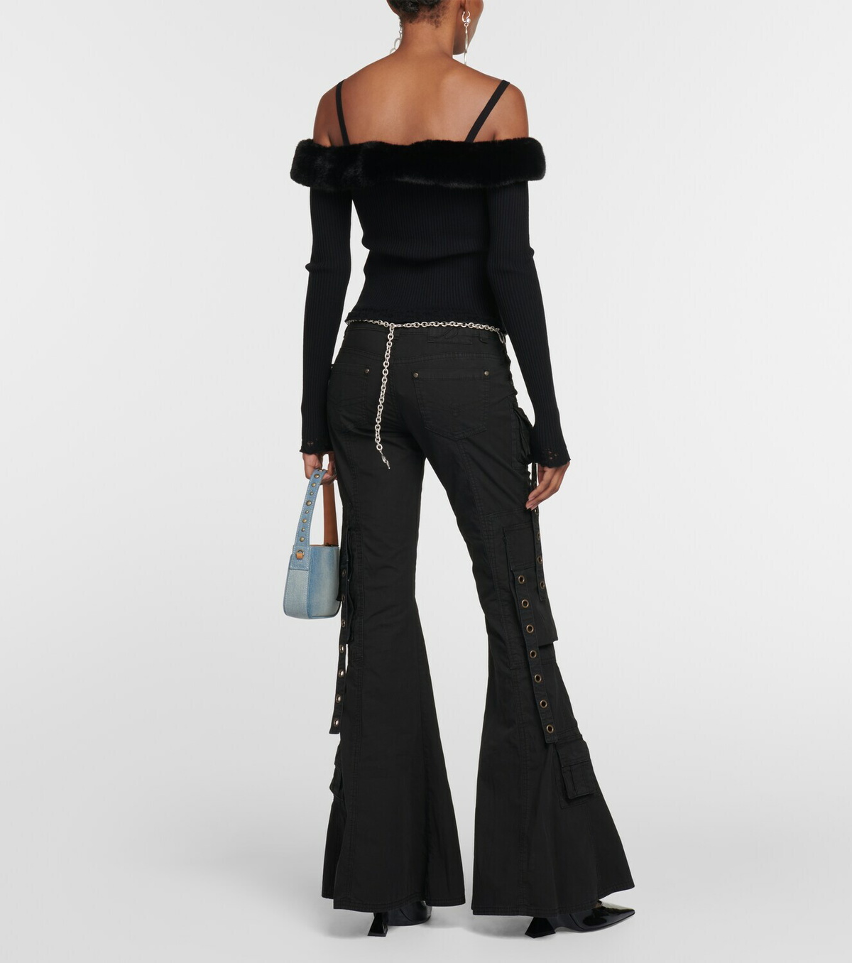 Blumarine Faux fur-trimmed off-shoulder top Blumarine