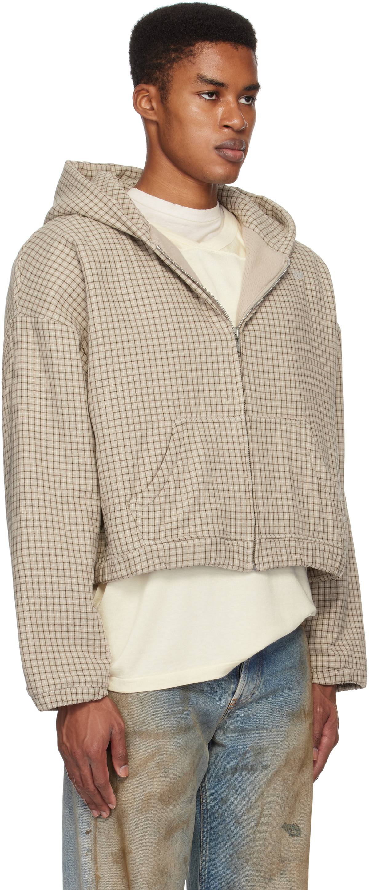 ERL Beige Plaid Padded Hooded Jacket
