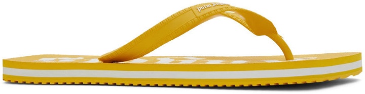 Photo: Palm Angels Yellow & White Logo Flip Flops
