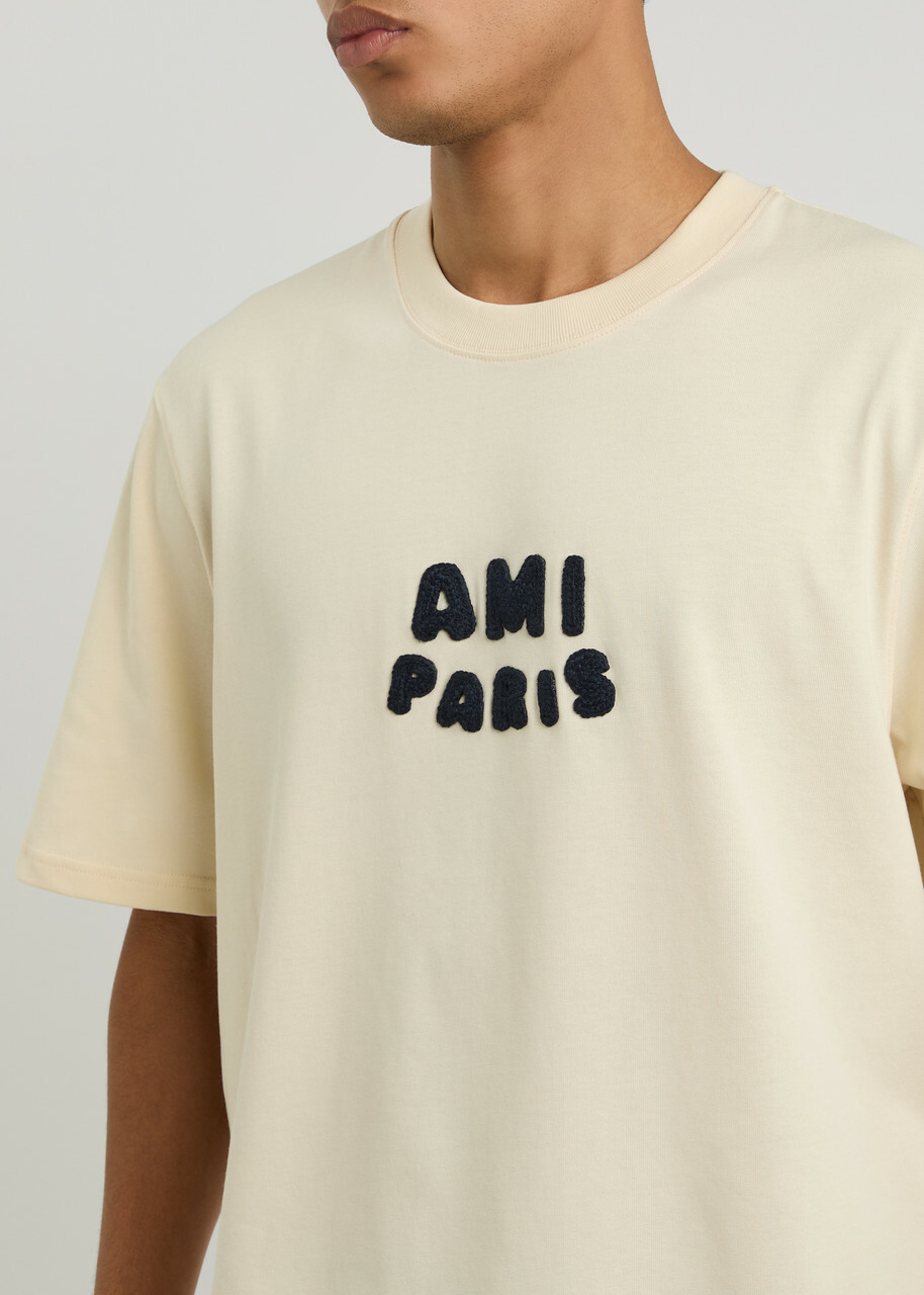 Ami Paris Logo-appliqué Cotton T-shirt Off White AMI