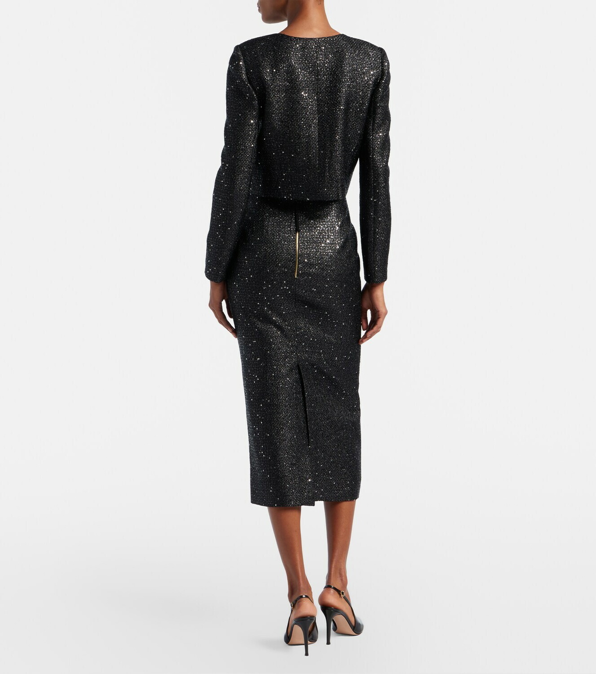 Carolina Herrera Sequined lamé tweed pencil skirt