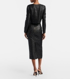 Carolina Herrera Sequined lamé tweed pencil skirt
