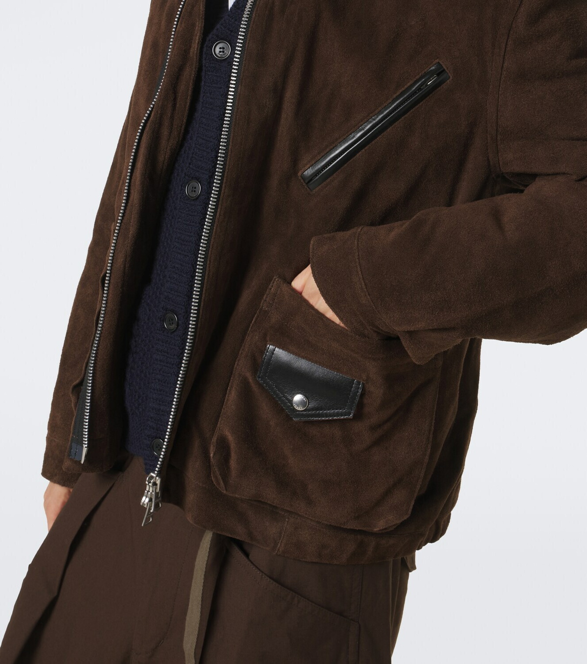 Sacai Leather-trimmed suede blouson jacket