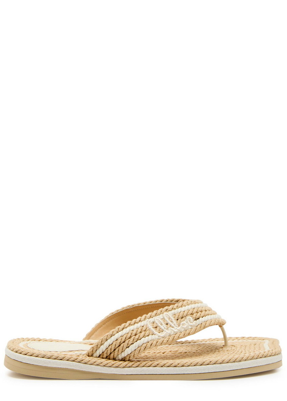 Photo: Chloe Chloé Sand Woven and Leather Flip Flops Beige
