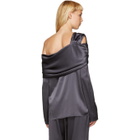 Baja East Grey Draped Satin Blouse