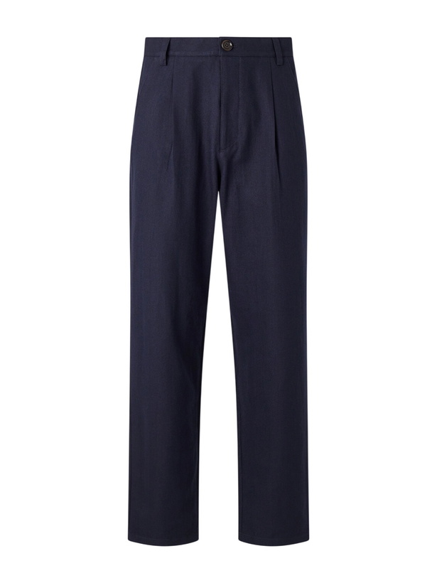 Photo: Oliver Spencer - Morton Straight-Leg Pleated Cotton and Wool-Blend Suit Trousers - Blue
