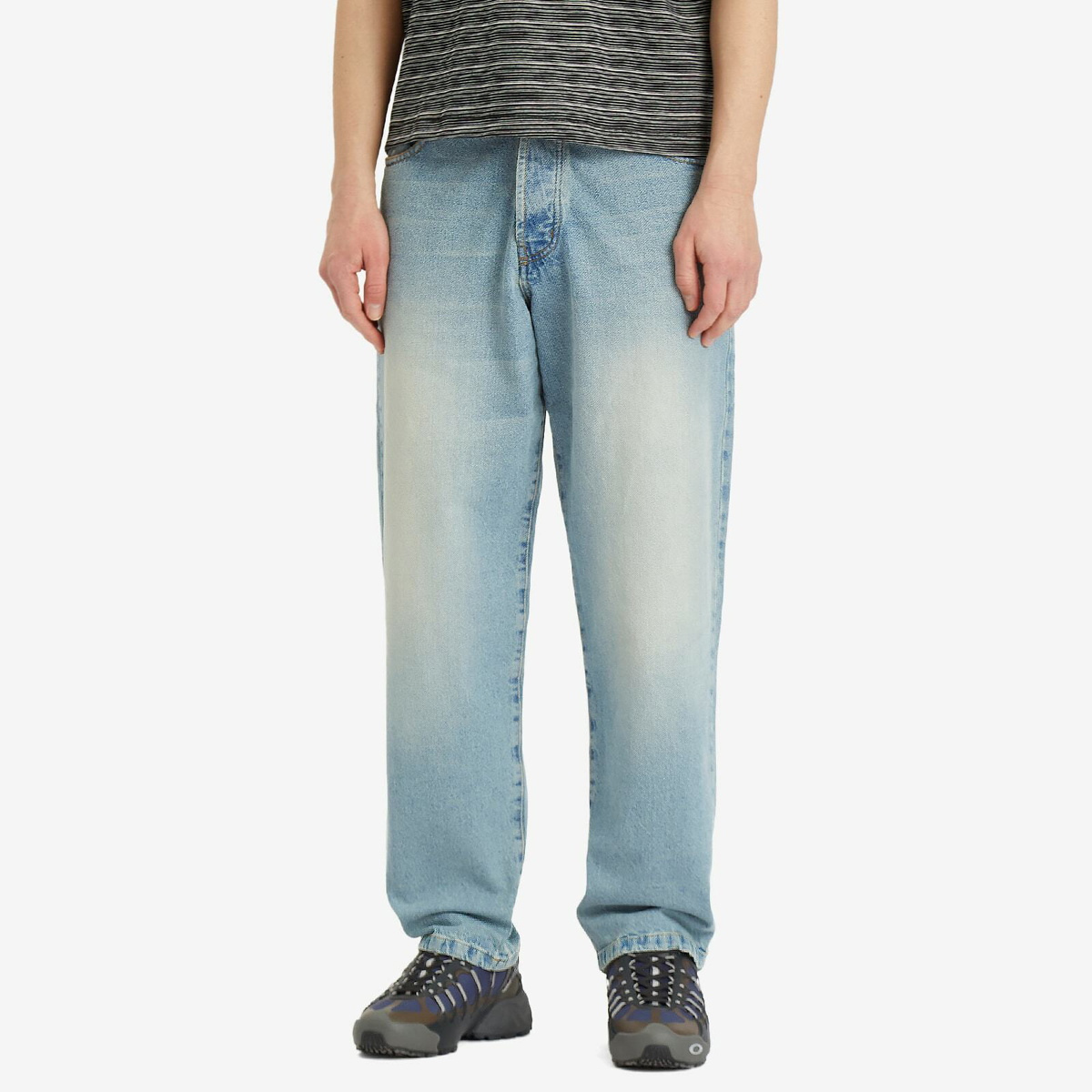 Pop Trading Company Men's Arch Pocket Loose Denim Jeans in Washed Denim