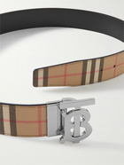 Burberry - 4cm Reversible Checked E-Canvas and Leather Belt - Neutrals