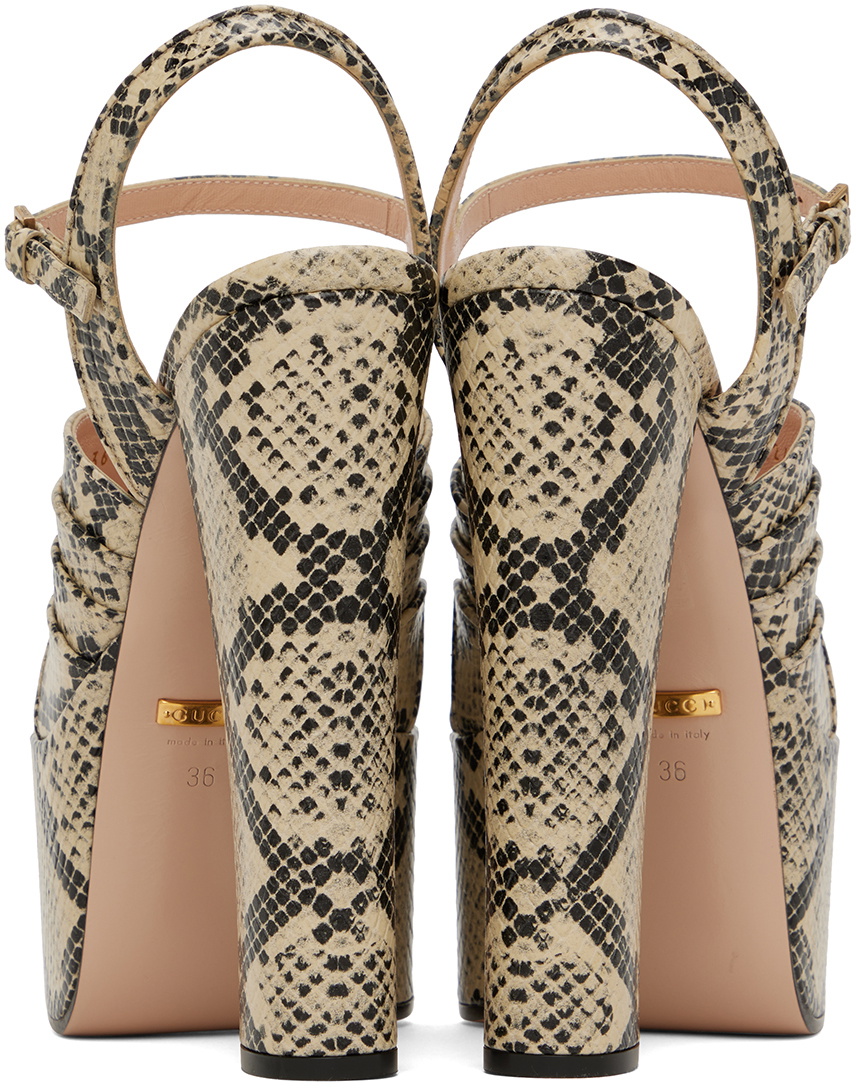 Gucci Beige & Brown Python Platform Heeled Sandals