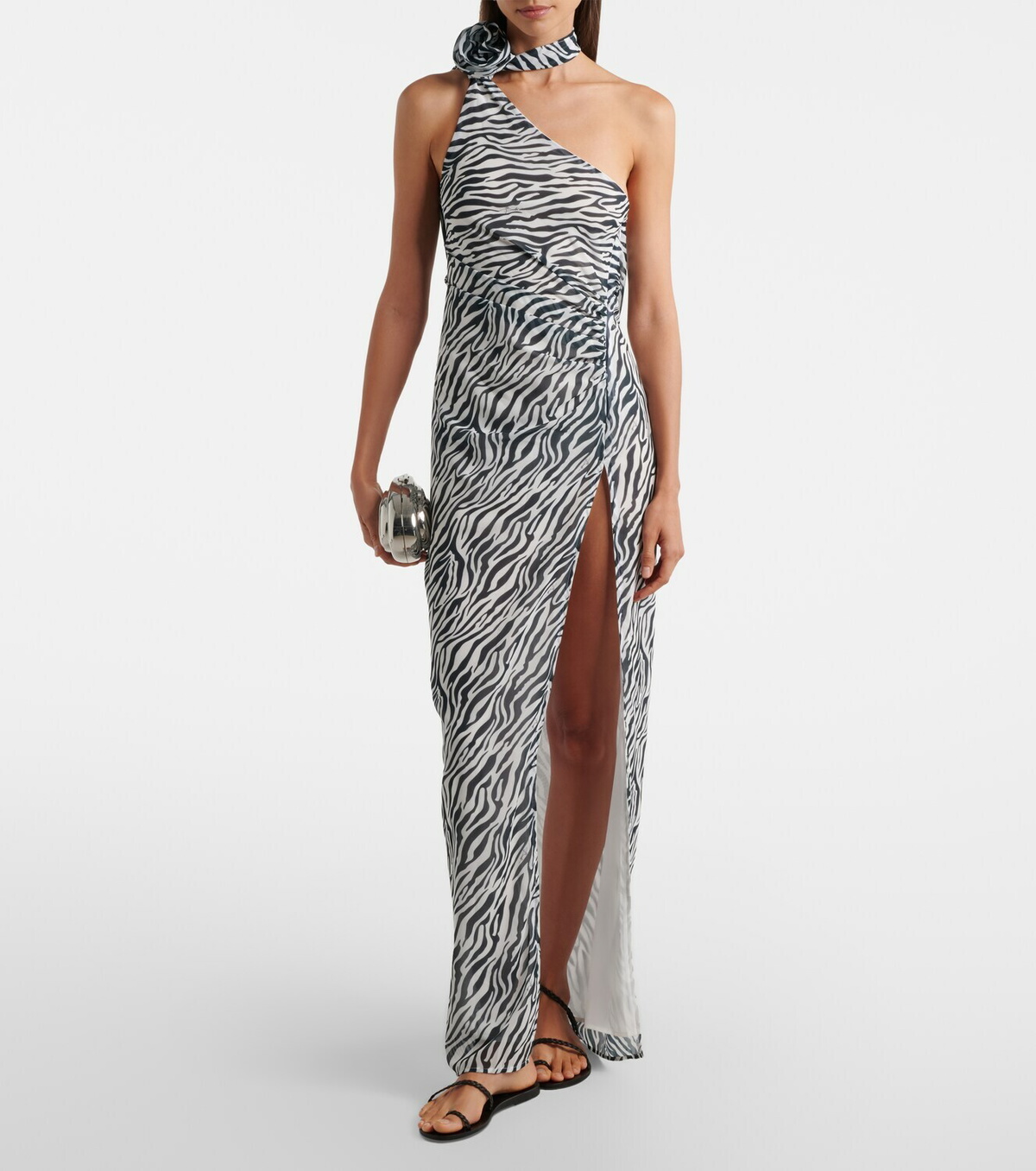 Bananhot Louise zebra-print one-shoulder maxi dress