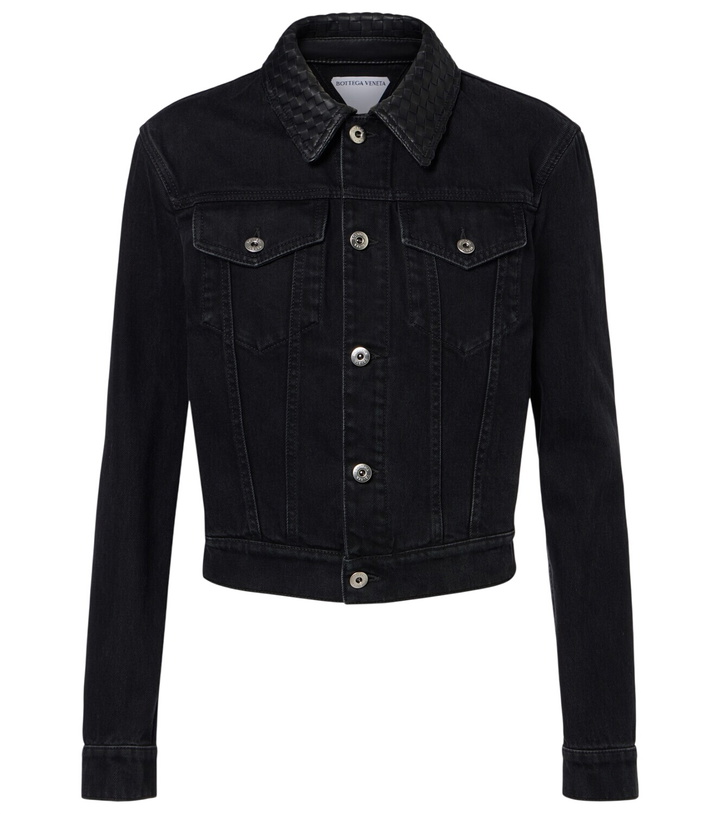 Photo: Bottega Veneta Intrecciato leather-trimmed denim jacket