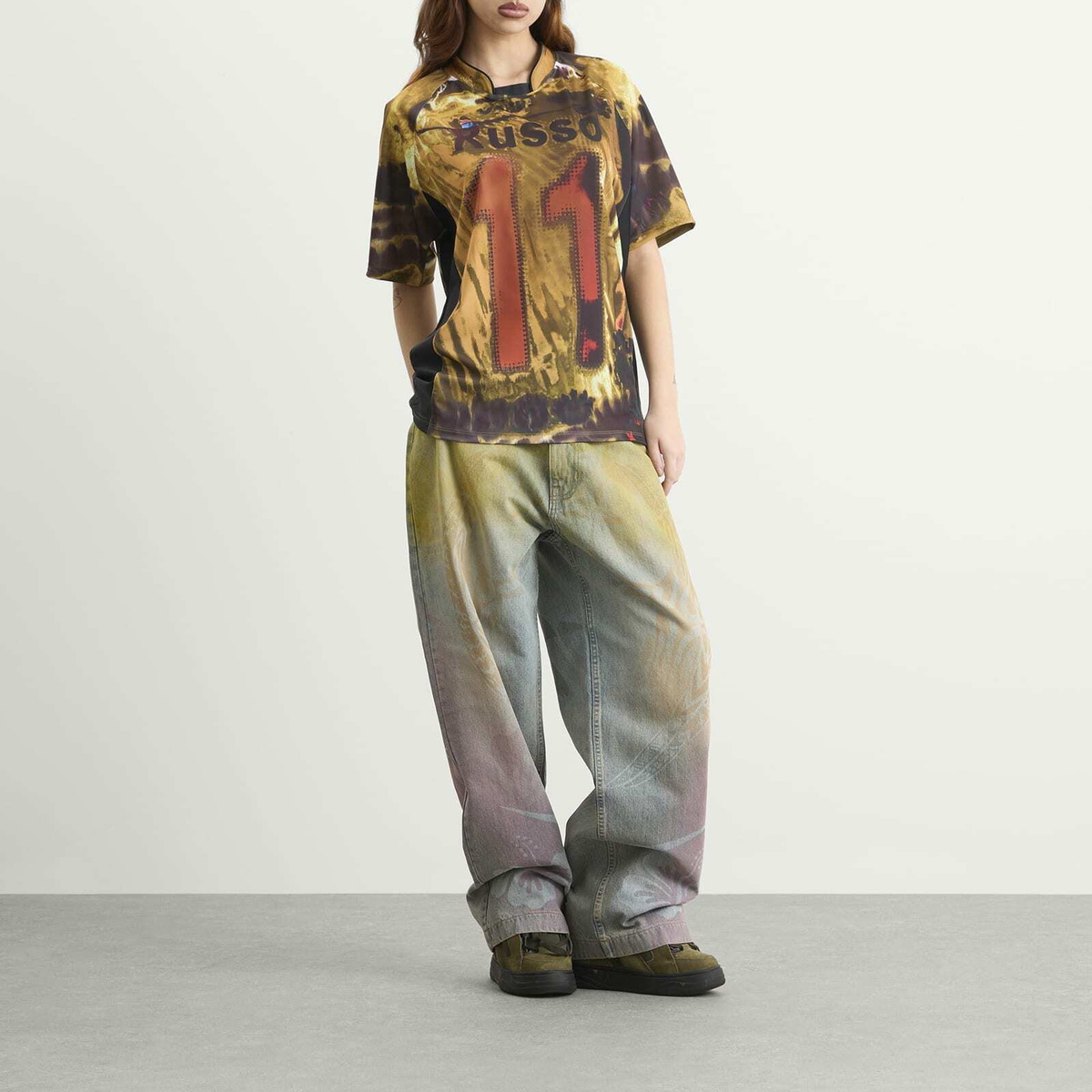 Paolina Russo Women's Sport Loose Fit Short Sleeve Top in Mustard