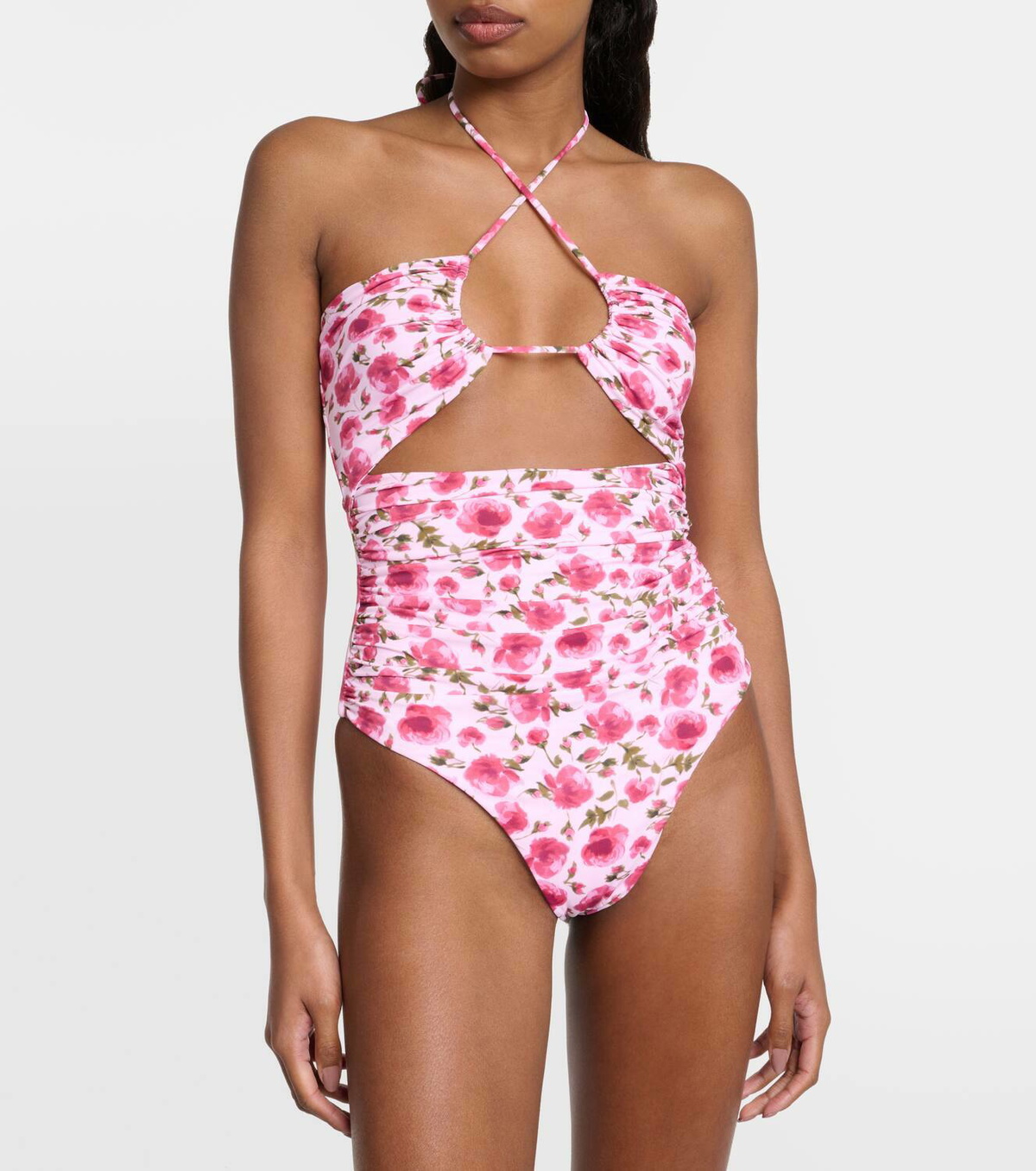 【MAGDA BUTRYM】floral-print ホールターネック swimsuit MAGDA BUTRYM ホルターネック ビキニトップ ルーシュ付き