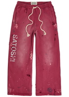 Satoshi Nakamoto Luke Printed Distressed Cotton Sweatpants Burgundy