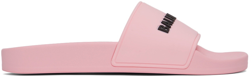 Photo: Balenciaga Pink Logo Pool Slides
