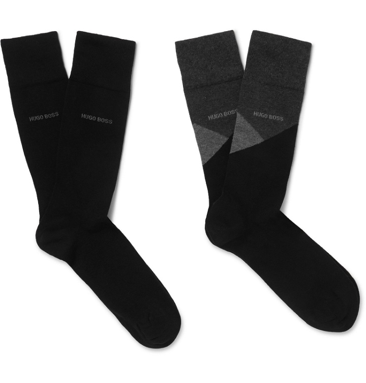 Photo: Hugo Boss - Two-Pack Stretch Combed Cotton-Blend Socks - Black