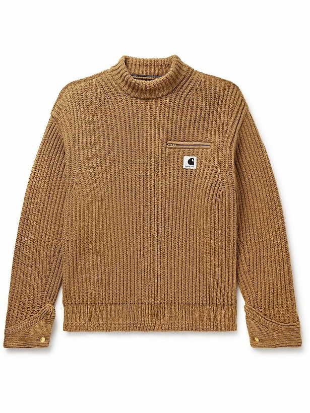 Photo: Sacai - Carhartt WIP Detroit Ribbed Wool and Nylon-Blend Sweater - Brown