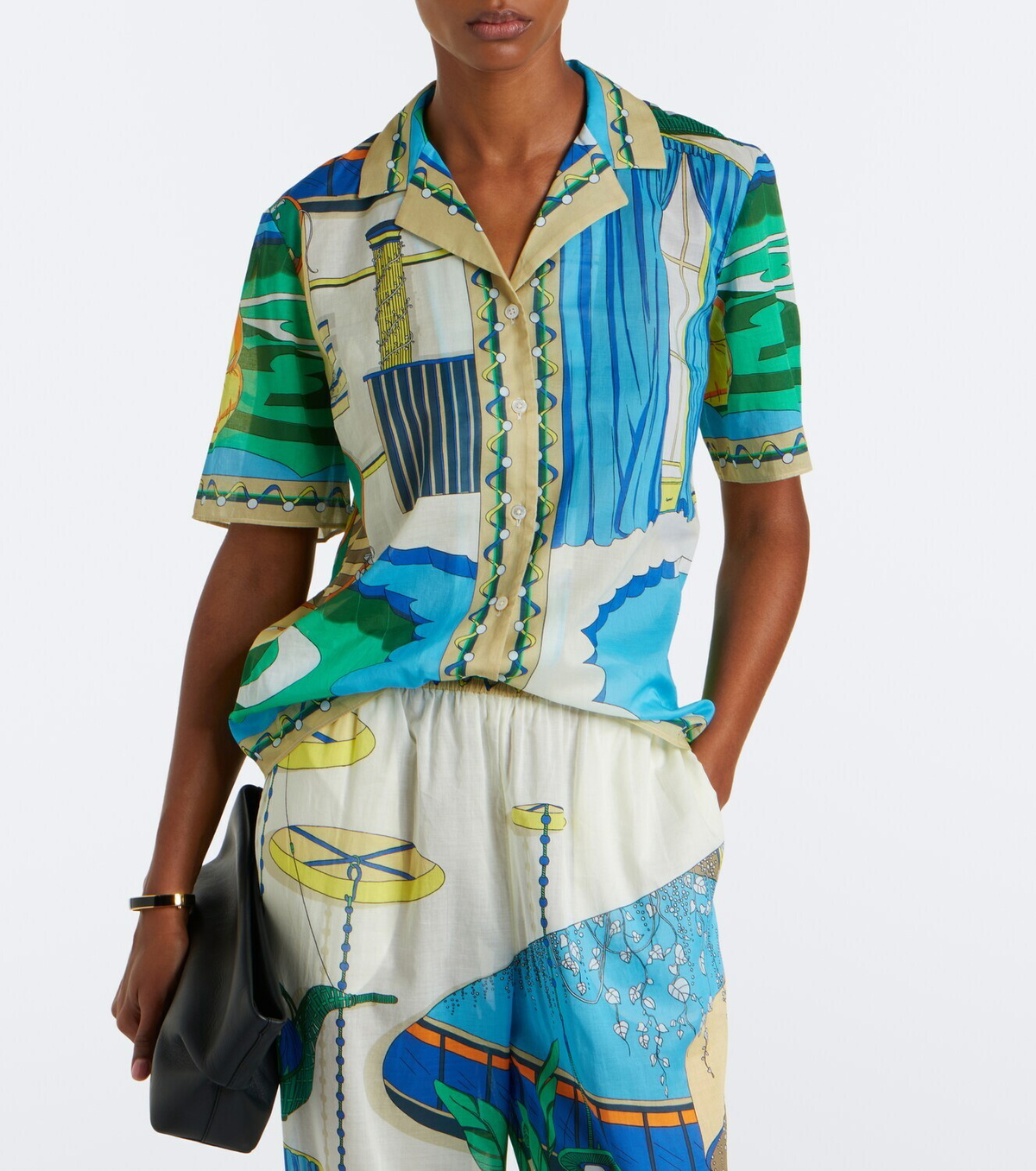 Tory Burch Printed cotton poplin bowling shirt