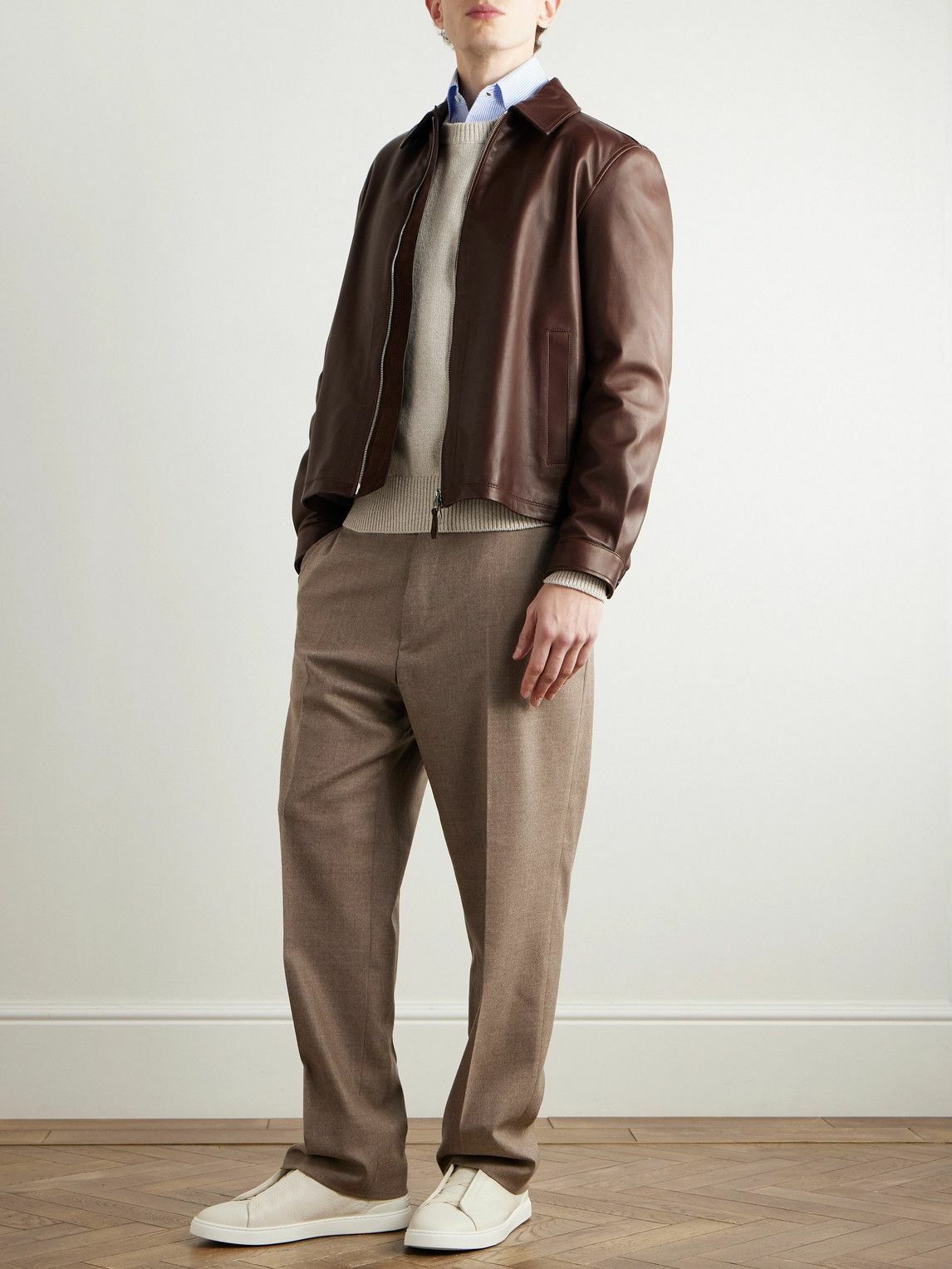 Dunhill - Suede-Trimmed Leather Jacket - Brown Dunhill