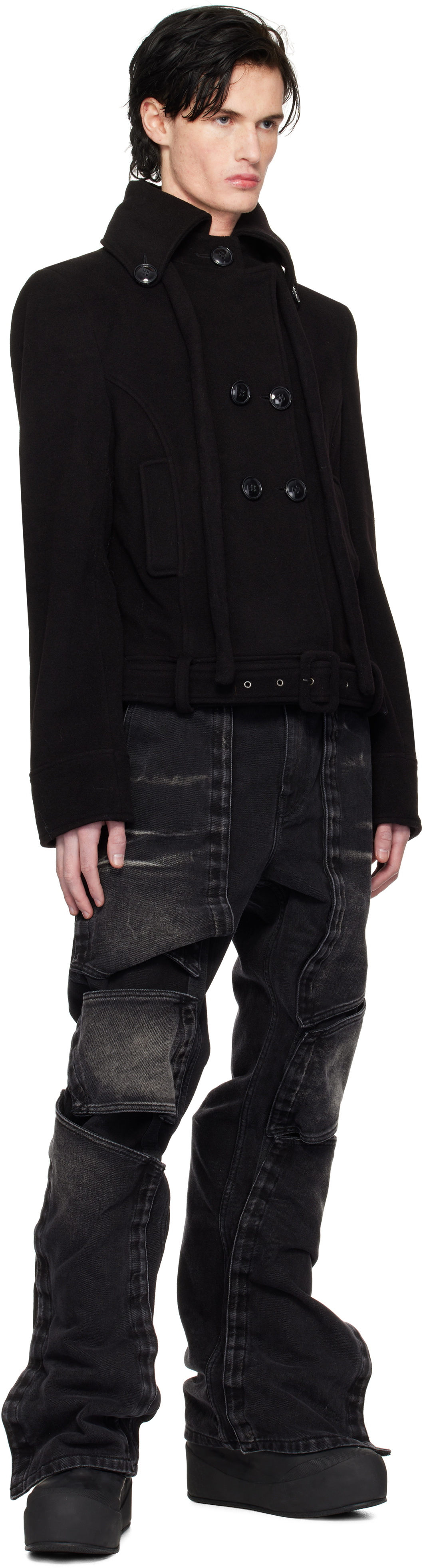 3894 Black High Collar Coat