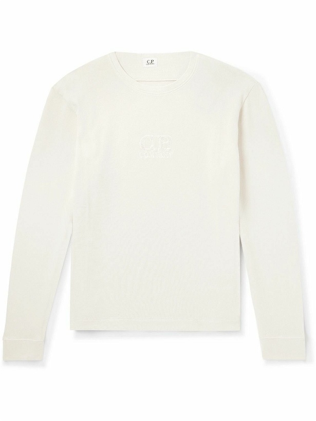 Photo: C.P. Company - Logo-Embroidered Bouclé-Trimmed Cotton-Jersey Sweatshirt - Neutrals