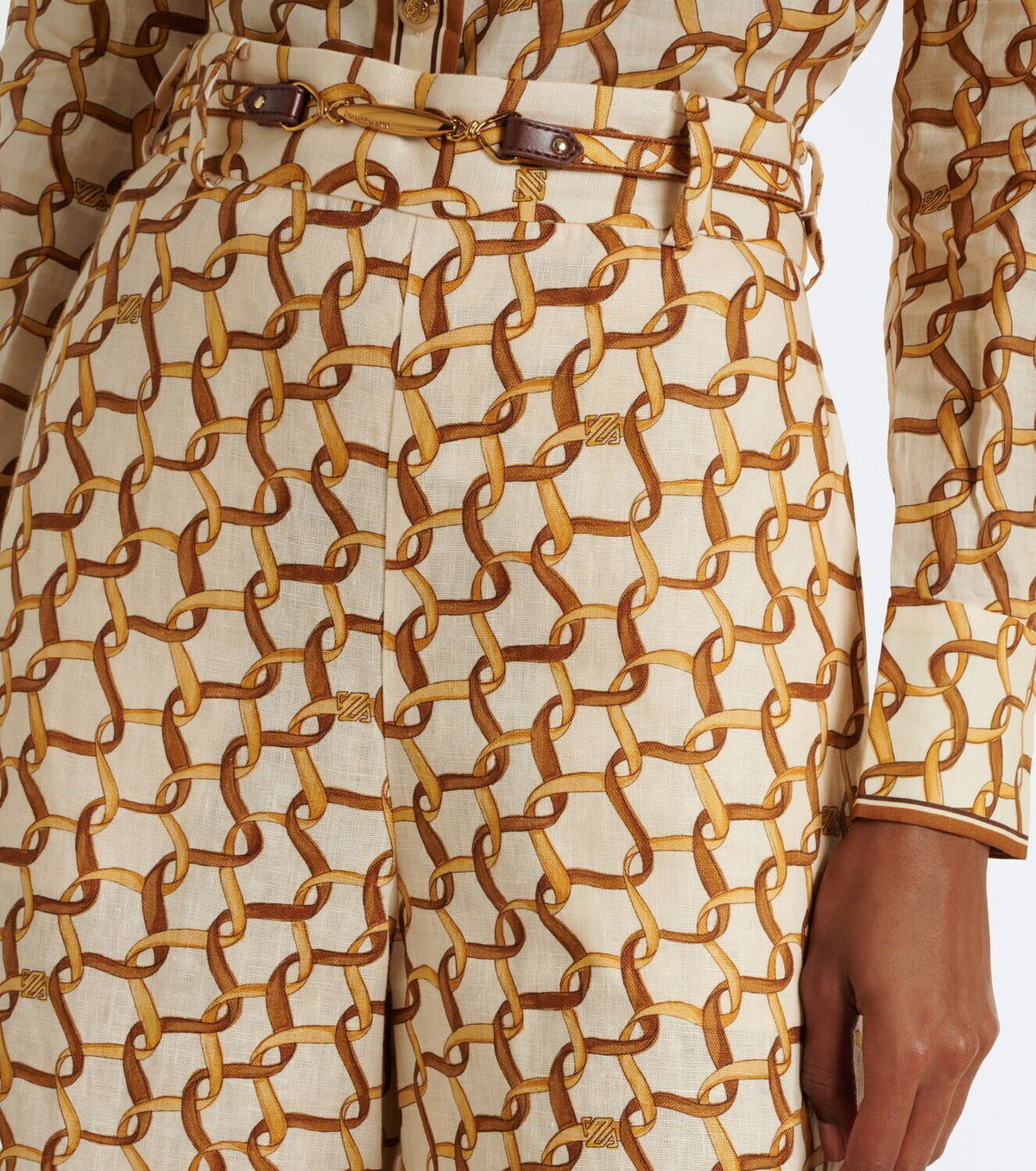 Zimmermann Belted printed linen wide-leg pants