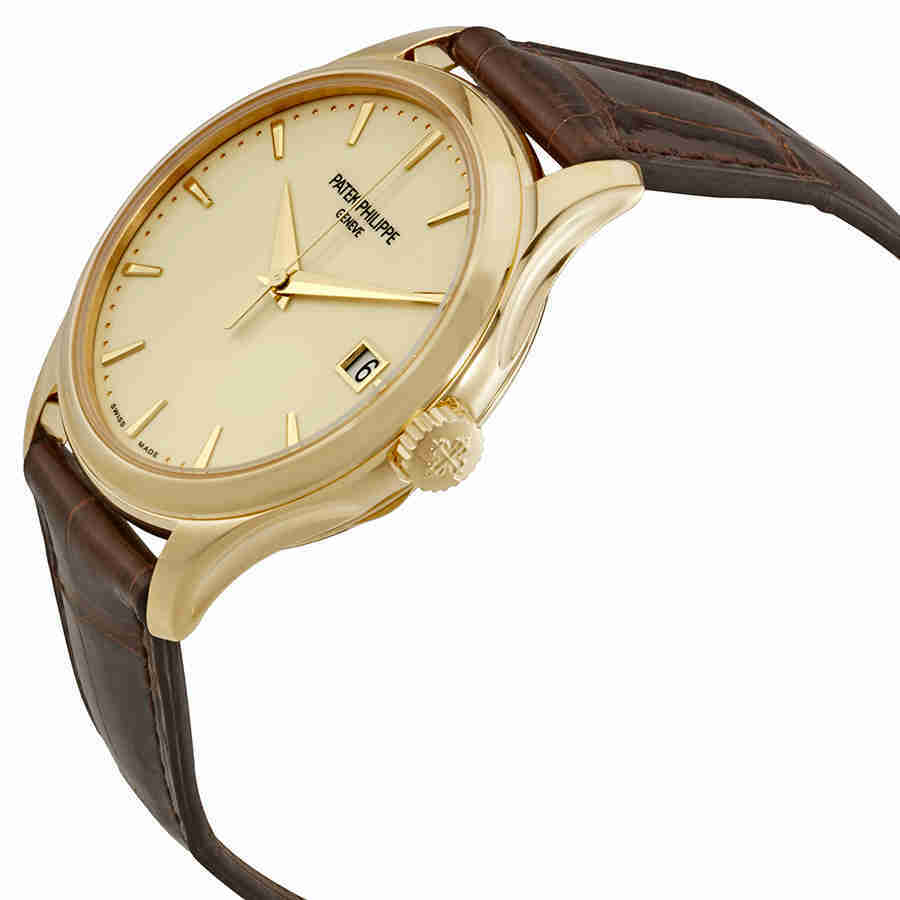 Patek Philippe Calatrava Ivory Dial 18kt Yellow Gold Brown Leather Mens Watch 5227J-001