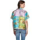 Amiri Purple and Green Silk Hawaiian Patchwork Short Sleeve Shirt