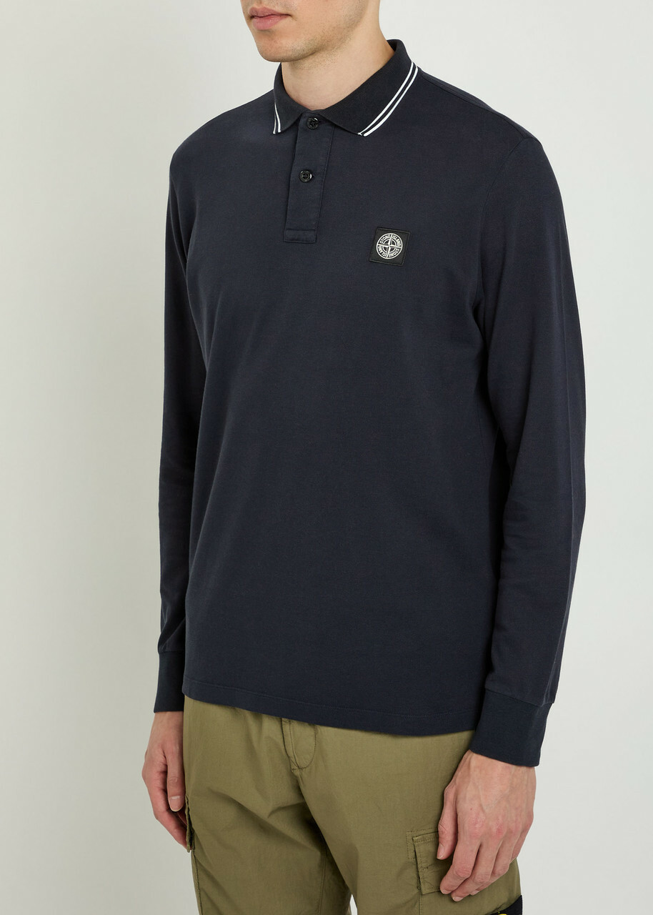 Stone Island Logo-appliquéd Piqué Stretch-cotton Polo Shirt Navy
