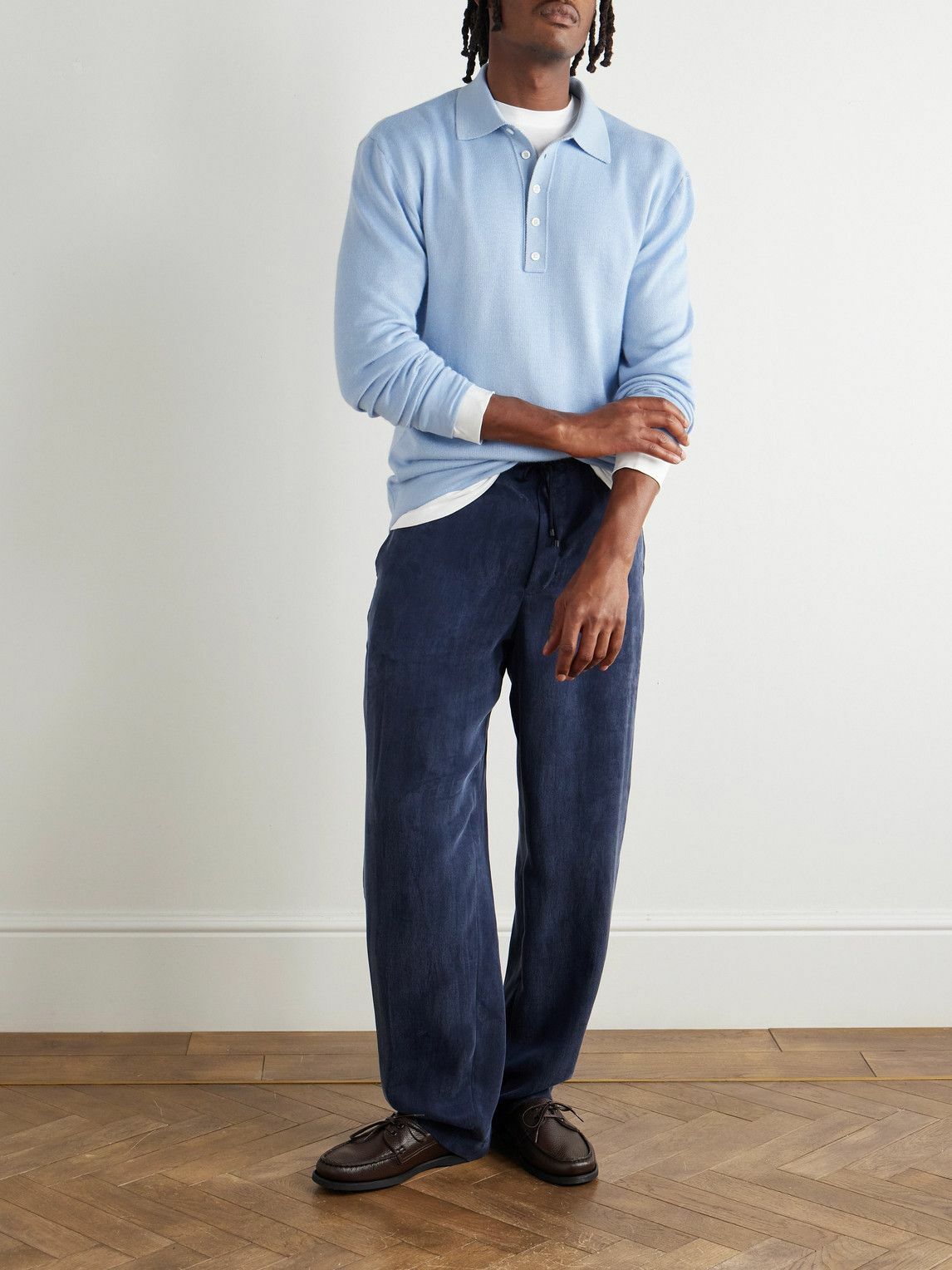 UMIT BENAN - Sunset Slim-Fit Cashmere and Silk-Blend Polo Shirt - Blue