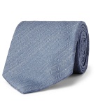 Bigi - 8cm Herringbone Silk and Linen-Blend Tie - Blue
