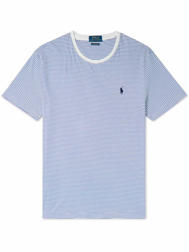 Photo: Polo Ralph Lauren - Logo-Embroidered Striped Cotton-Jersey T-Shirt - Blue