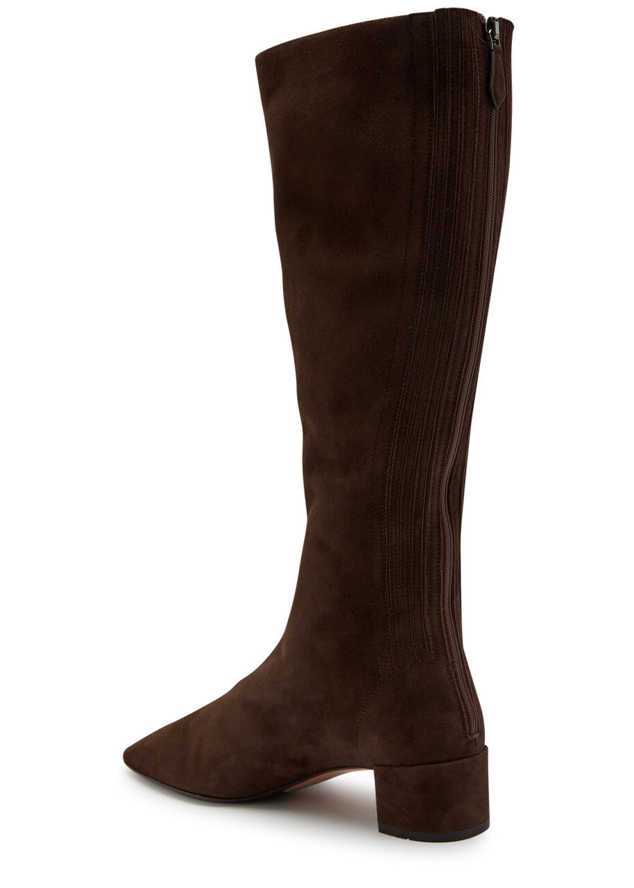 Aquazzura Saint Honore 35 Suede Knee-high Boots Dark Brown