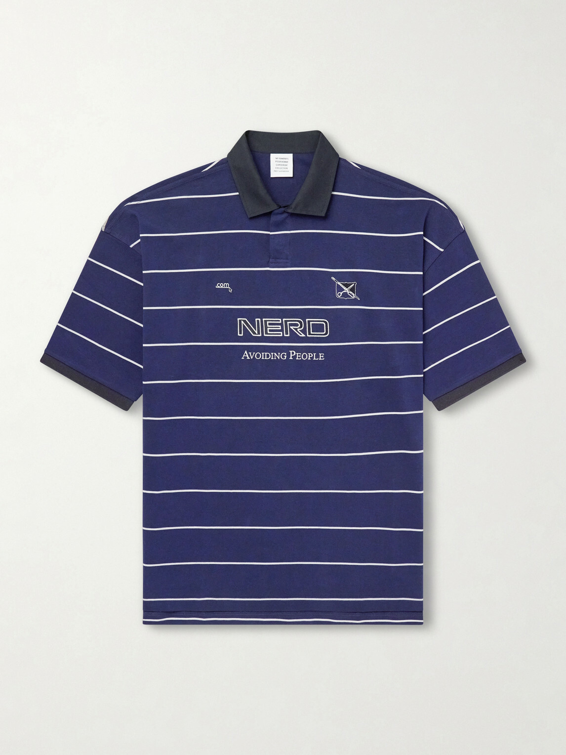 VETEMENTS - Nerd Embroidered Striped Cotton-Jersey Polo Shirt - Blue