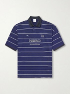 VETEMENTS - Nerd Embroidered Striped Cotton-Jersey Polo Shirt - Blue