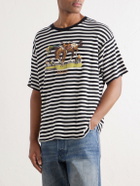 BODE - Printed Striped Ribbed Cotton-Jersey T-Shirt - Black