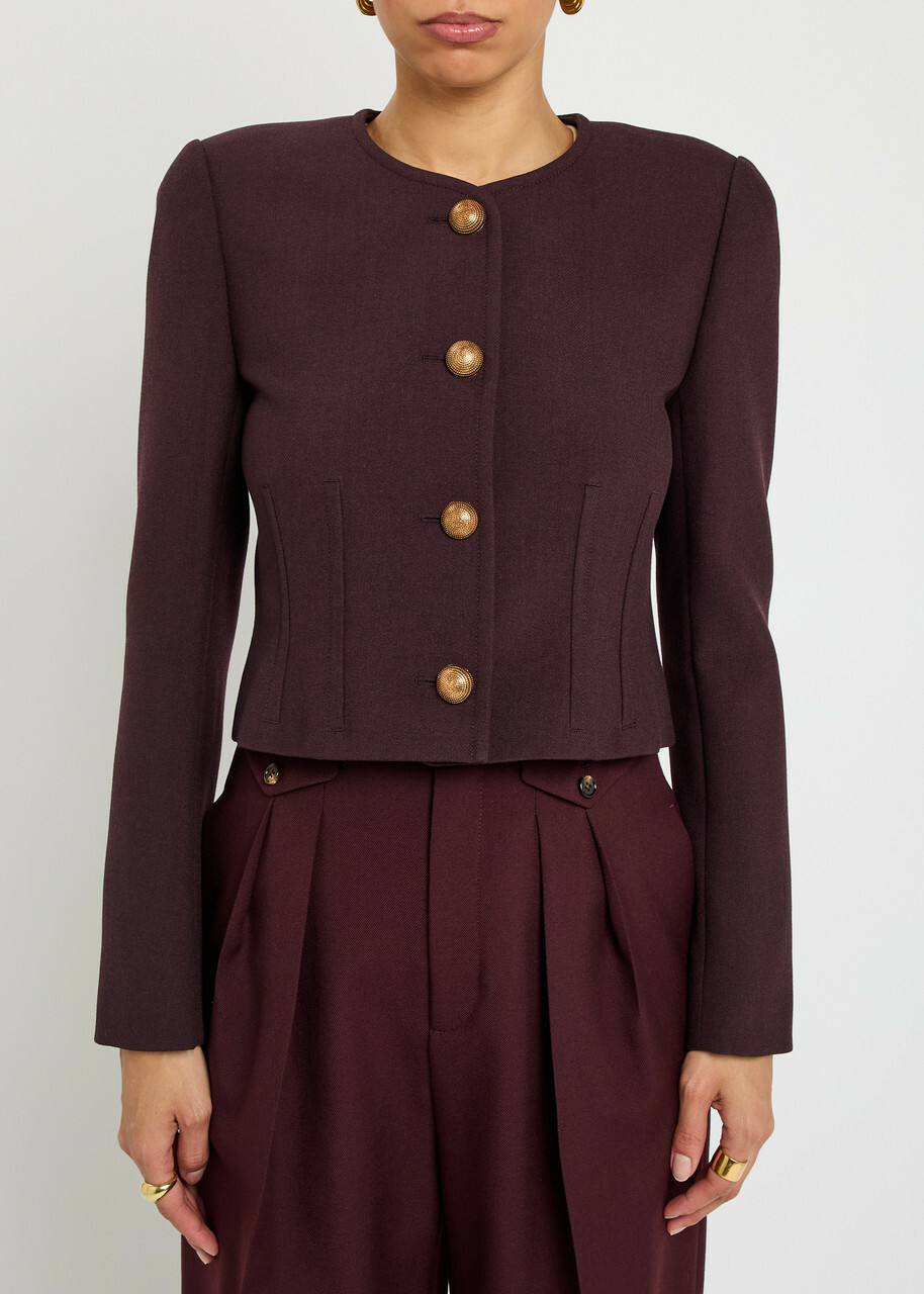 Chloe Darted Cropped Wool Jacket Purple