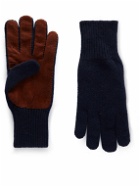 Brunello Cucinelli - Suede-Trimmed Cashmere Gloves - Blue