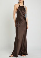 Reformation Jeany Halterneck Silk Maxi Dress Brown
