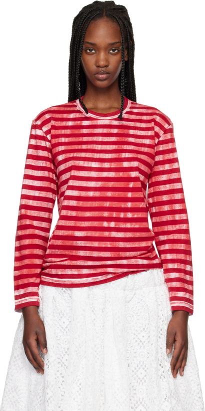 Photo: Comme des Garçons Red Cotton Jersey Stripe Garment Treated T-Shirt
