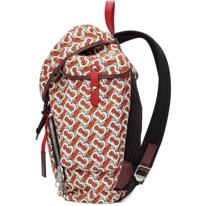 Burberry Red Medium Leather Trim Monogram Backpack Burberry display picture 2