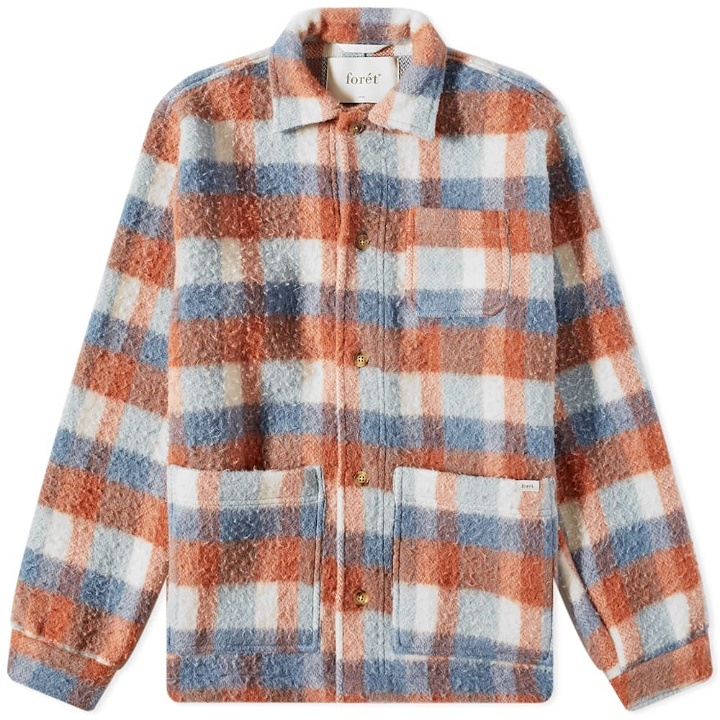 Photo: Foret Men's Stay Boucle Chore Jacket in Smoke Blue Check