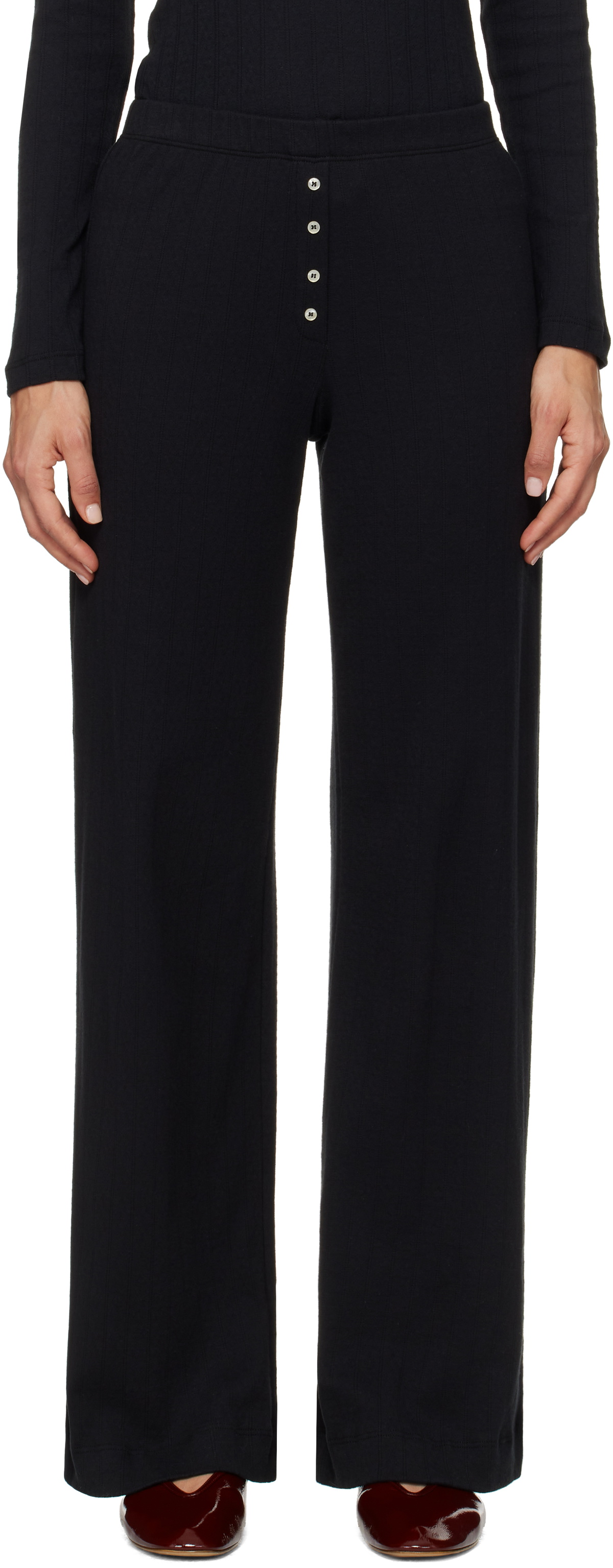 LESET Black Pointelle Boxer Lounge Pants