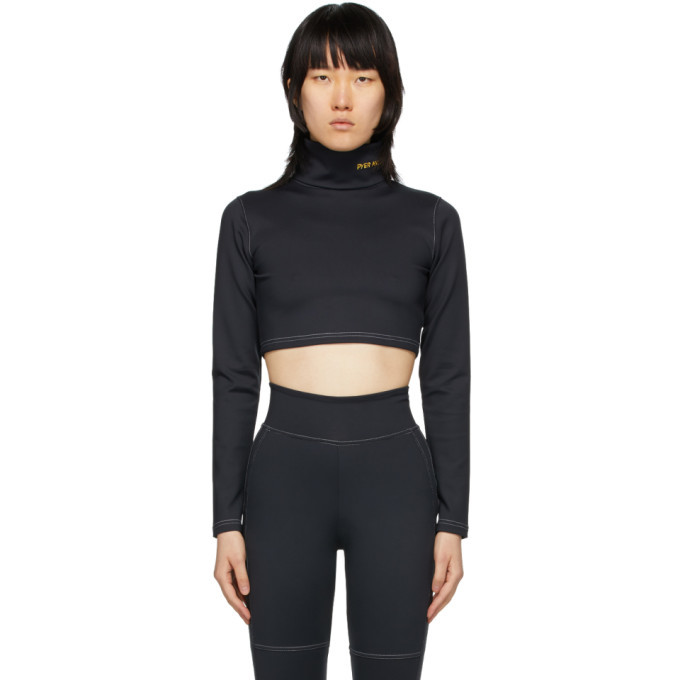 Photo: Pyer Moss Black Embroidered Logo Cropped Turtleneck