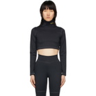 Pyer Moss Black Embroidered Logo Cropped Turtleneck