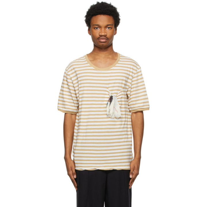 Photo: BED J.W. FORD Beige and Off-White Striped Pocket T-Shirt