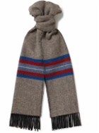 Johnstons of Elgin - Reversible Fringed Striped Cashmere and Wool-Blend Scarf