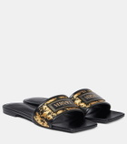 Versace Theia Barocco raffia-effect slides